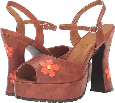 5.5" Heel Open Toe Shoe with Flower - Tan