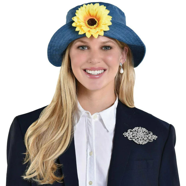 Chambray Hat with Sunflower - Adult Accessory
