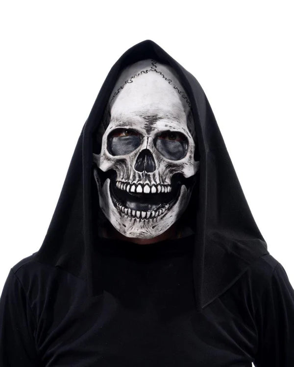 UV Reactive Grim Skull Skeleton Reaper Latex Face Mask with Attached Hood