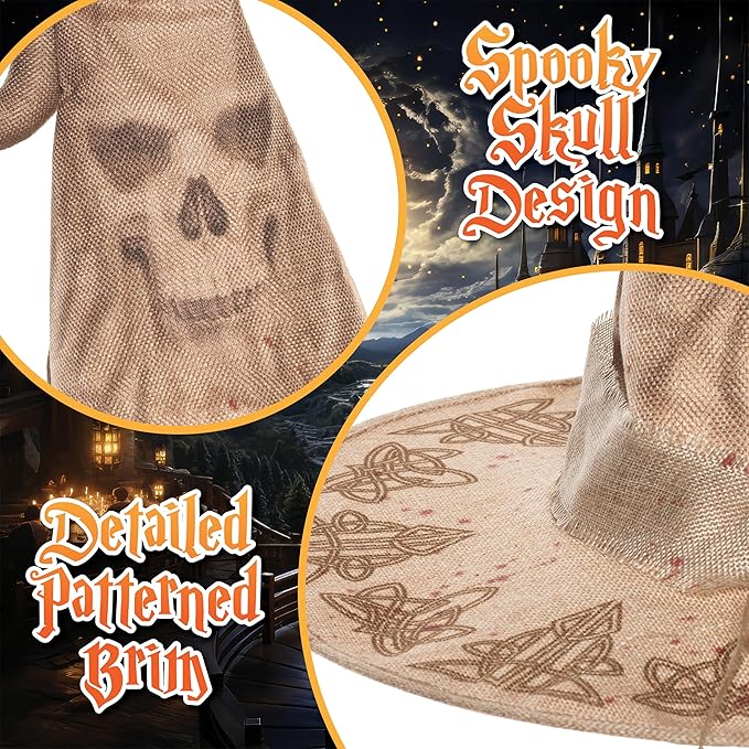 Tan Skull Print Wizard Hat