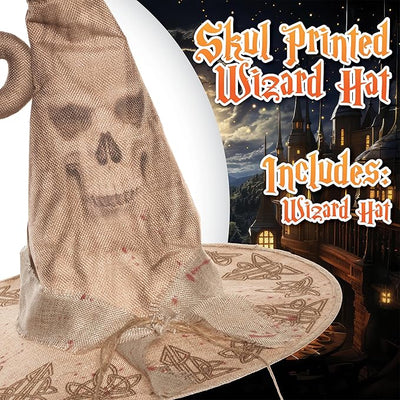 Tan Skull Print Wizard Hat