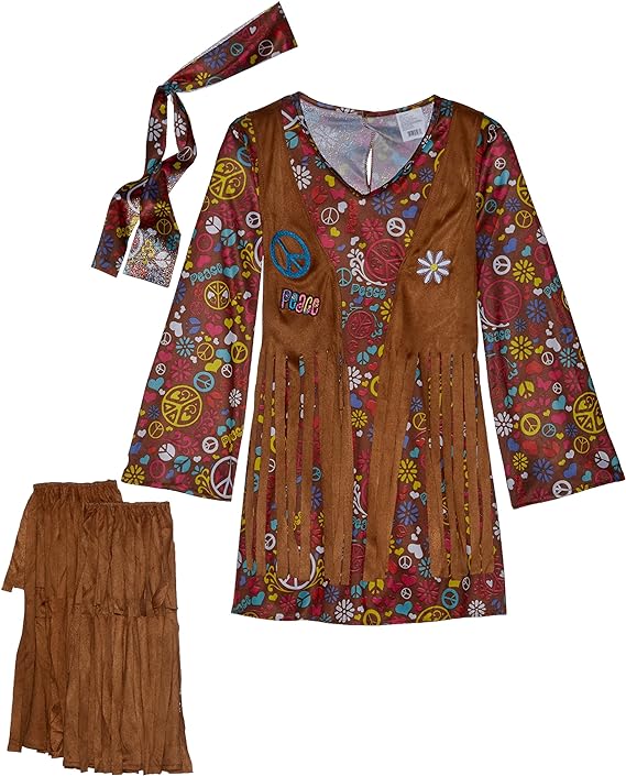 Child Peace & Love Hippie Costume - 60s Hippie Dress With Vest, Headband & Boot Covers For Halloween & Dress-Up - View #3