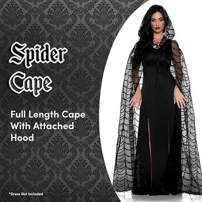 Black Spider Web Hooded Cape - Adult