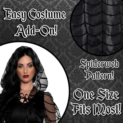 Black Spider Web Hooded Cape - Adult