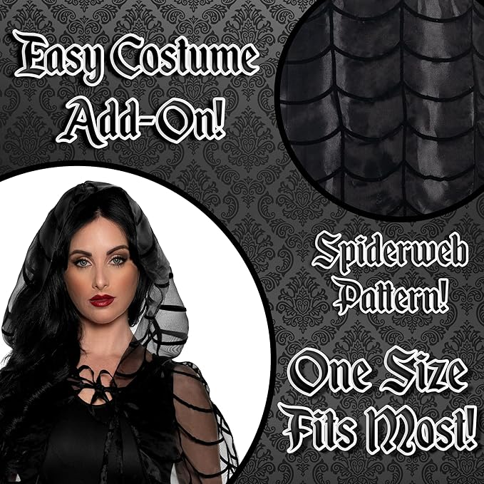 Black Spider Web Hooded Cape - Adult