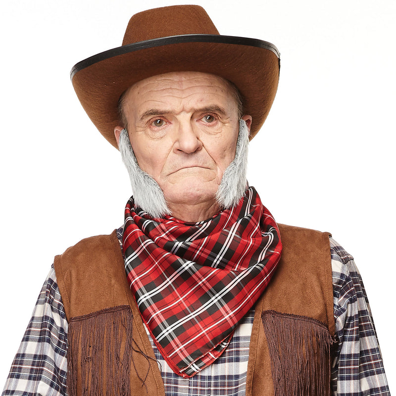 L Shaped Sideburns Fake Mutton Chops - Gray & White