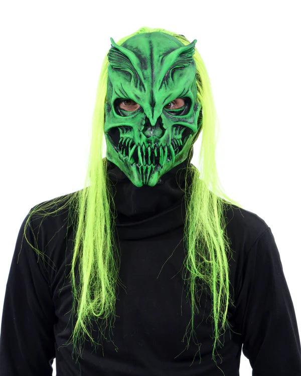 Nuclear Option, UV Green Glow Skull Monster Latex Face Mask with Moving Mouth