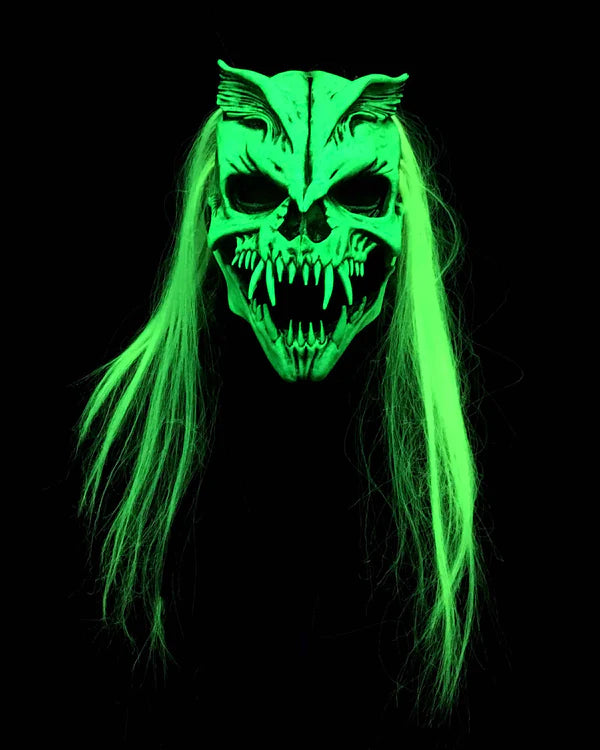 Nuclear Option, UV Green Glow Skull Monster Latex Face Mask with Moving Mouth