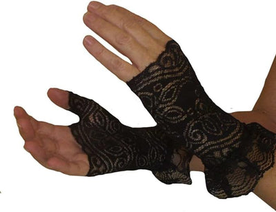 Steampunk Ruffled Fingerless Lace Gloves - Black