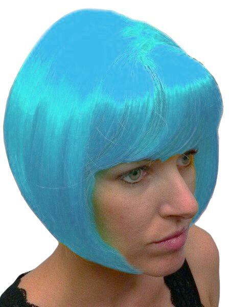 Gina wig electric blue short bob with sideswept bangs