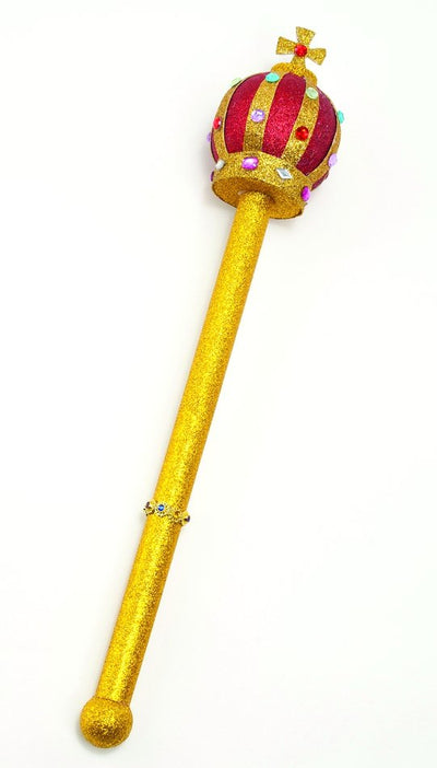 Gold/Red Glitter Jeweled Scepter-Cross