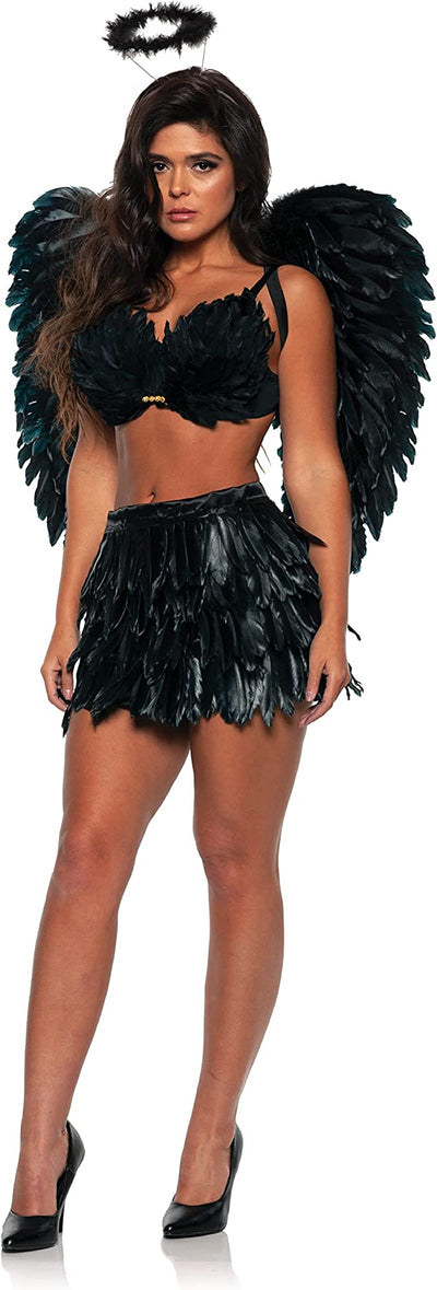 Feather Mini Skirt Set - Black