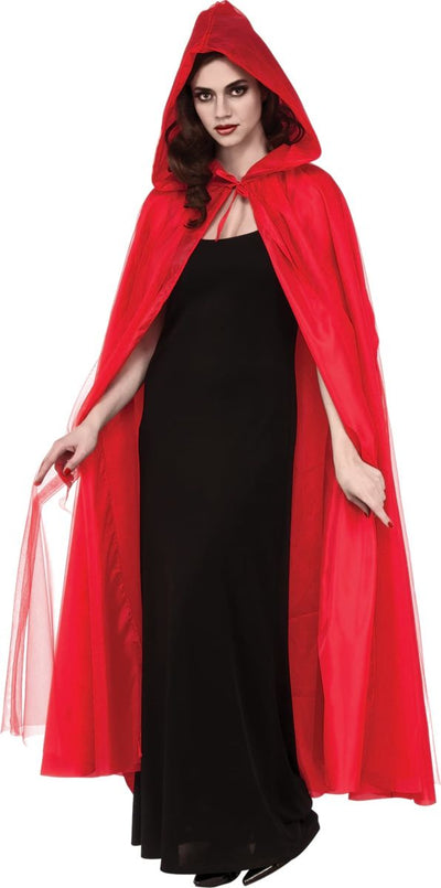red hooded cape with red tulle  overlay