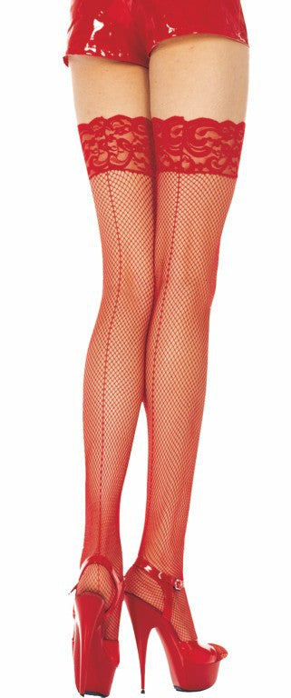Lace Top Fishnet Thigh High with Backseam