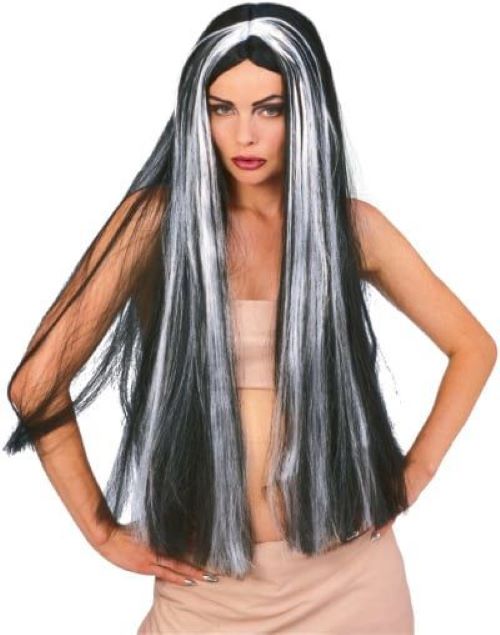 36" Witch Wig Black and White Streaks