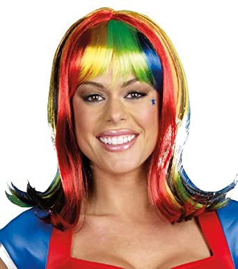 Light Up Rainbow Wig Light-up multi colored synthetic hair.
