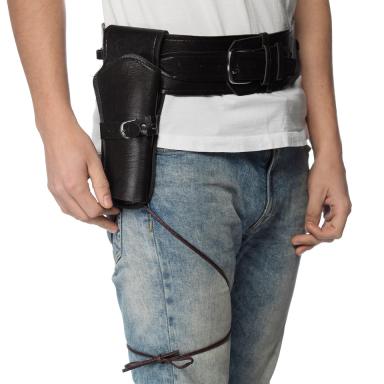 faux leather black belt with holster and thigh band