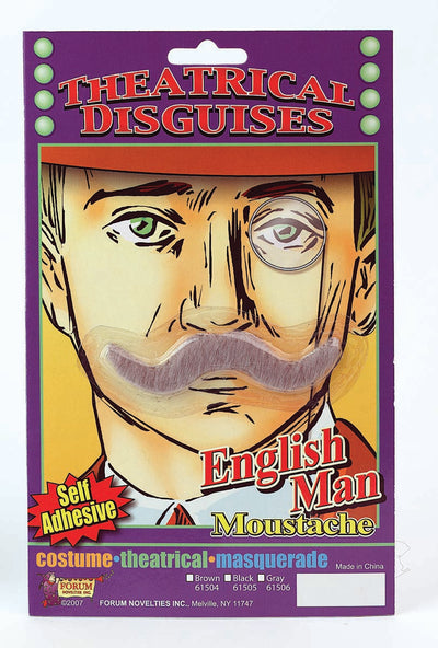 Theatrical Disguises English Man Moustache - Grey