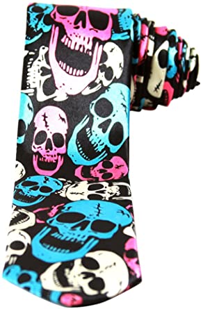 neon laughing skulls tie