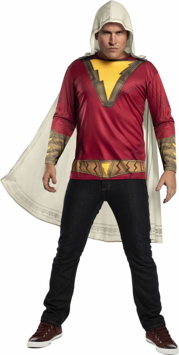 adult shazam costume top with hooded cape