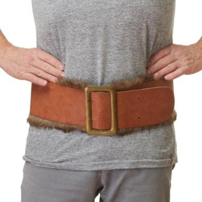 Brown thick belt with bronze buckle and light brown fur