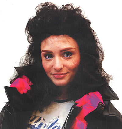 80s glam big curly wig black hair 1980