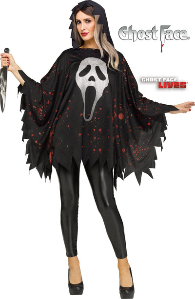 Ghost Face Glittering Poncho - Adult Costume