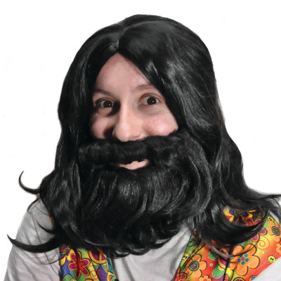 Helter Skelter black long wig with beard set