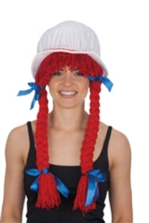 White Bonnet With Red Braids