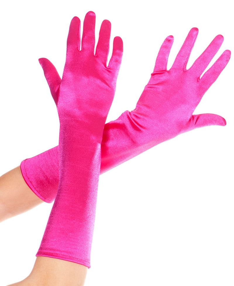Pink Satin Elbow Length Gloves