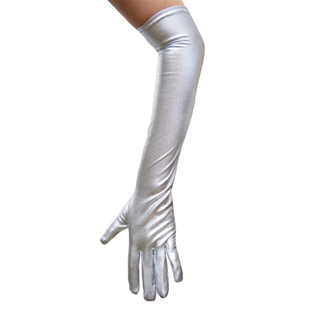 Long Silver Metallic Gloves
