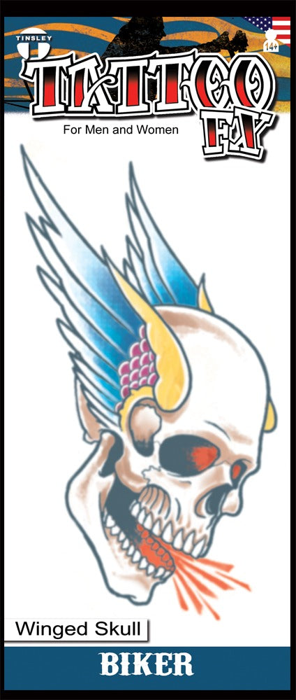 Temporary Tattoo: Biker Style Winged Skull