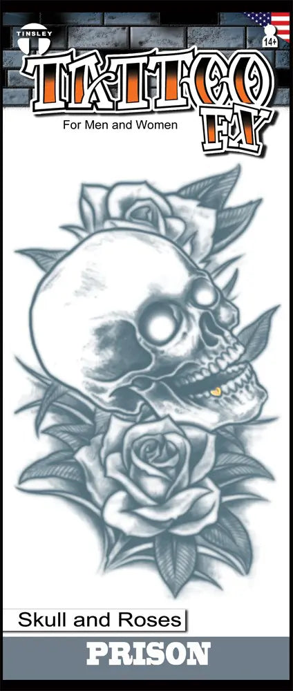 Temporary Tattoo: Prison Style Skull and Roses