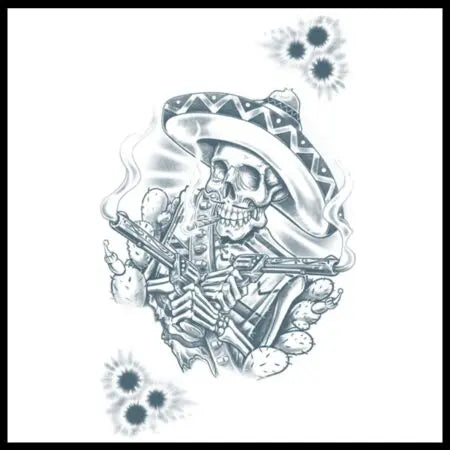 Temporary Tattoo: Prison Style Pancho Skeleton