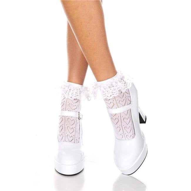 Heart Net Design Ankle Hi With Ruffle Trim