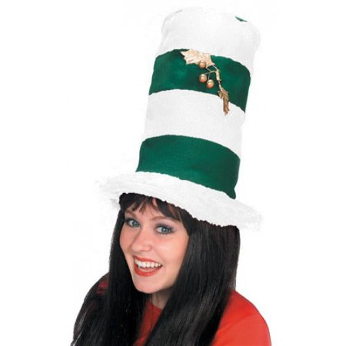 Striped Christmas Top Hat-White and Green