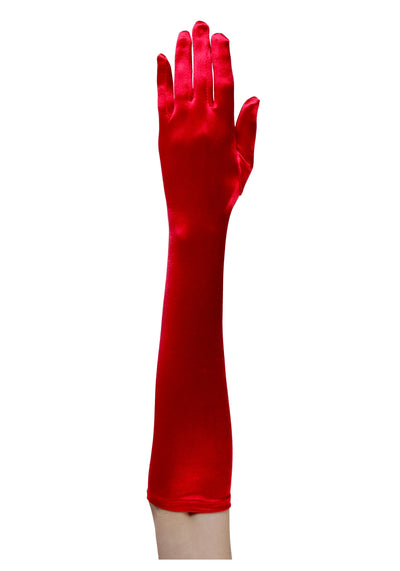 Red Satin Elbow Length Gloves