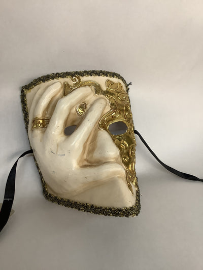 El Morte Mask with Hand- White/Gold Right Hand