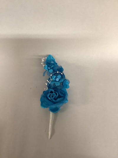 Silk Rose Boutonniere- Cyan