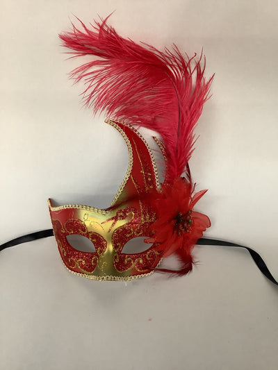 Juliette Eye Mask with Feather Red