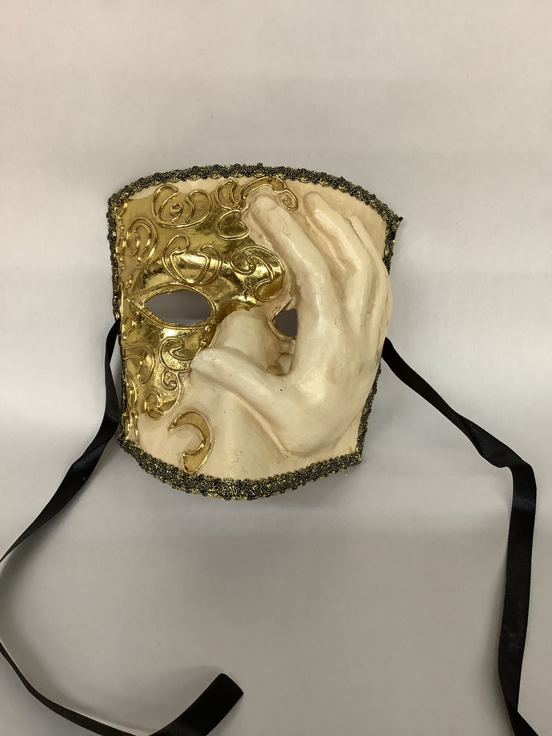 El Morte Mask with Hand- White/Gold Left Hand