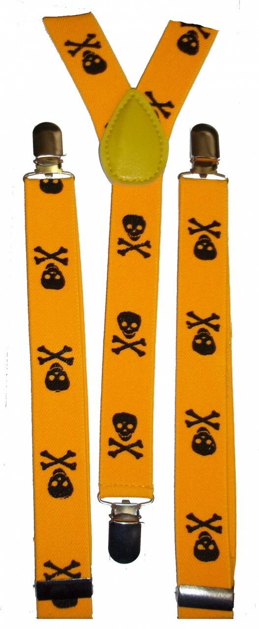 Skull & Crossbones Skinny Suspenders-Orange and Black