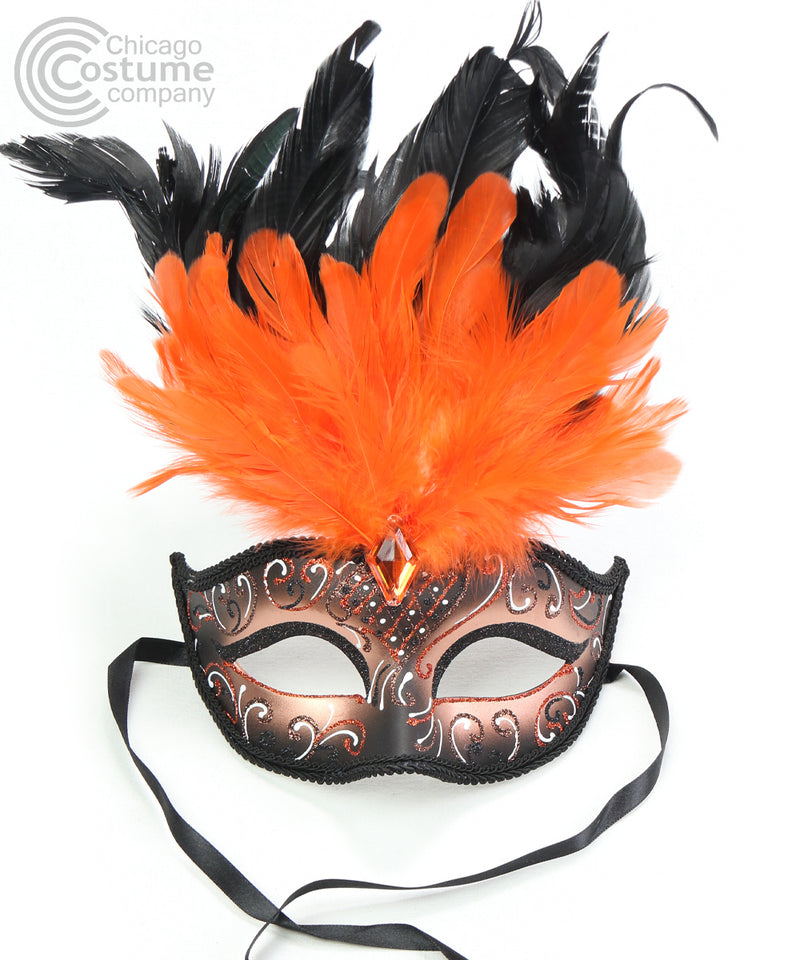 Emma Mask w- Feather - Black-Orange