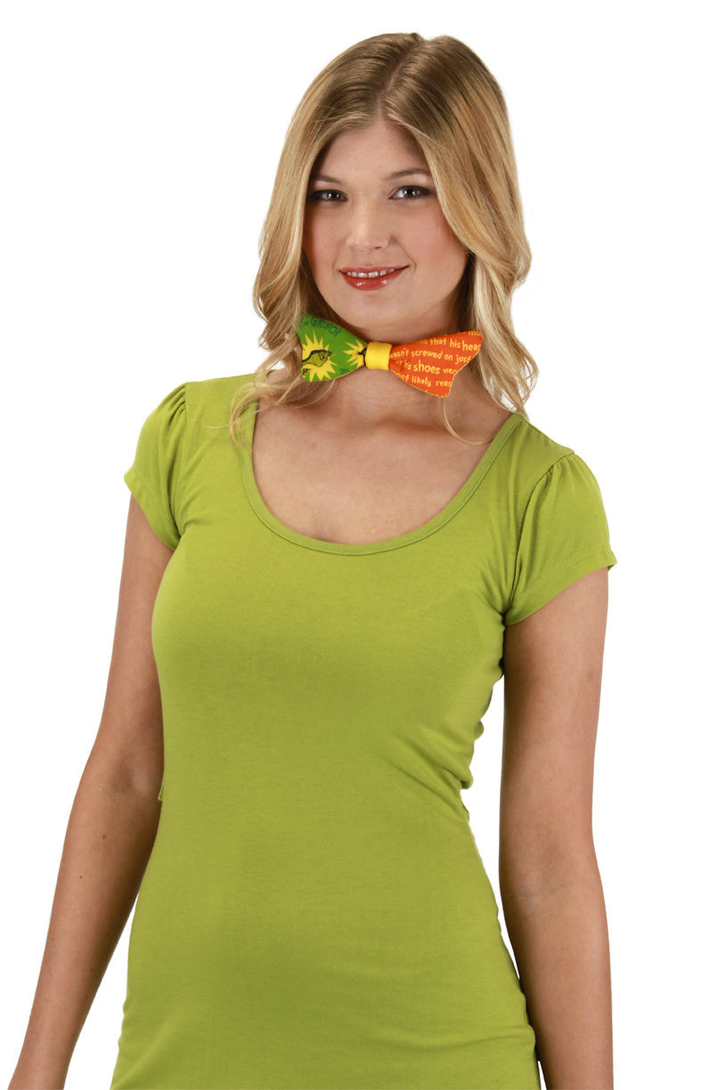 Woman with Dr. Seuss The Grinch Mismatched Bow Tie