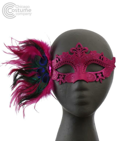 Tiffany Eye Mask with Feathers-Fuchsia 