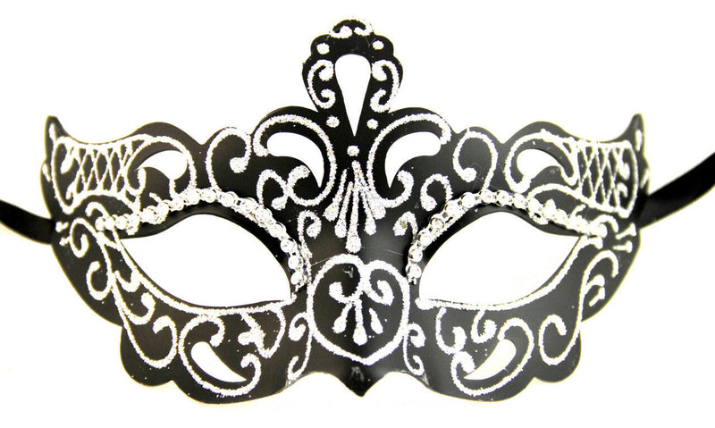 silver glitter rhinestones black masquerade mask