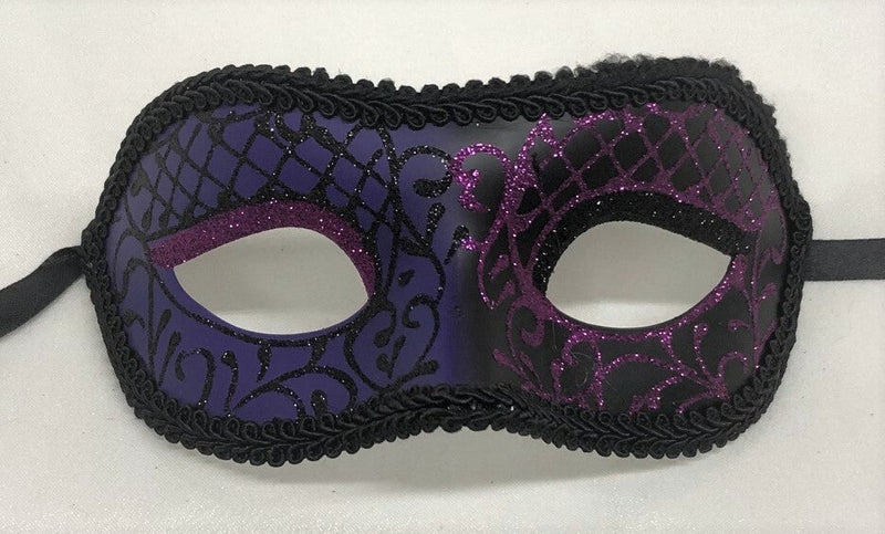 Purple and Black Satina Eye Mask with Black Ribbon