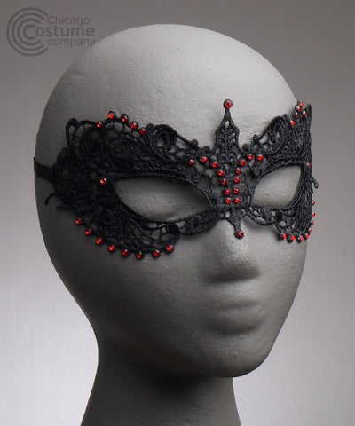 Kerisa Fabric Eye Mask Black Red Rhinetsones
