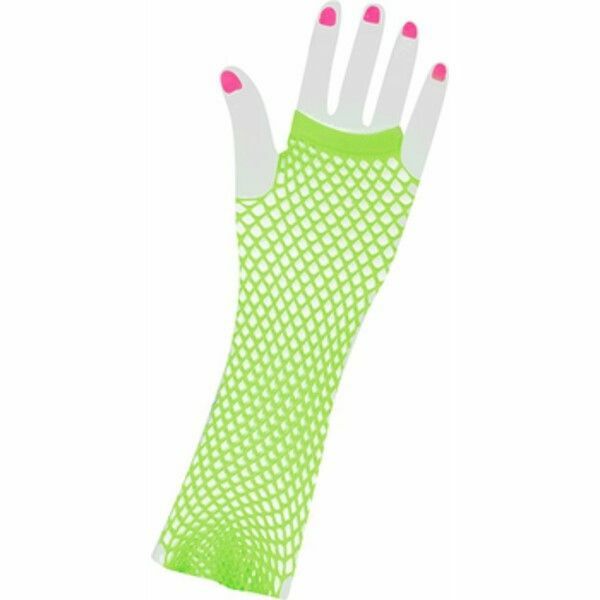 neon green 80s fishnet gloves