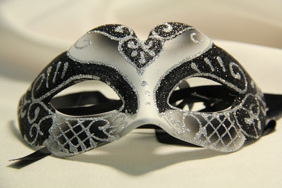 black white silver glitter ornate masquerade mask